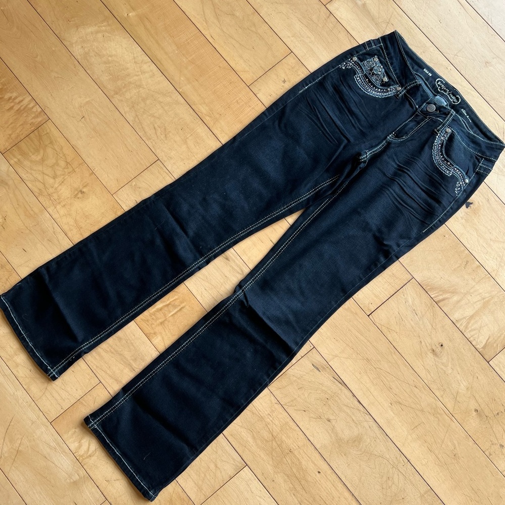 Project Indigo Dark Wash Bootcut Embellished Jeans